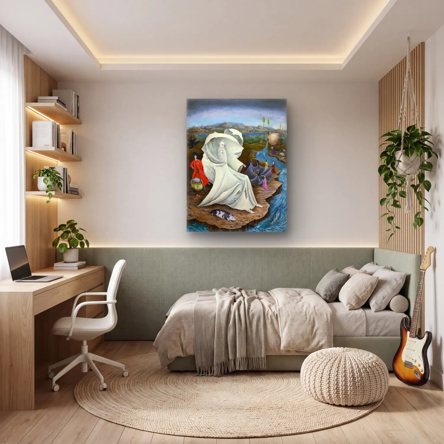 Leonora Carrington – Mitolojik Sahne – Siyah Beyaz Tonlar cam tablo — genç odasında