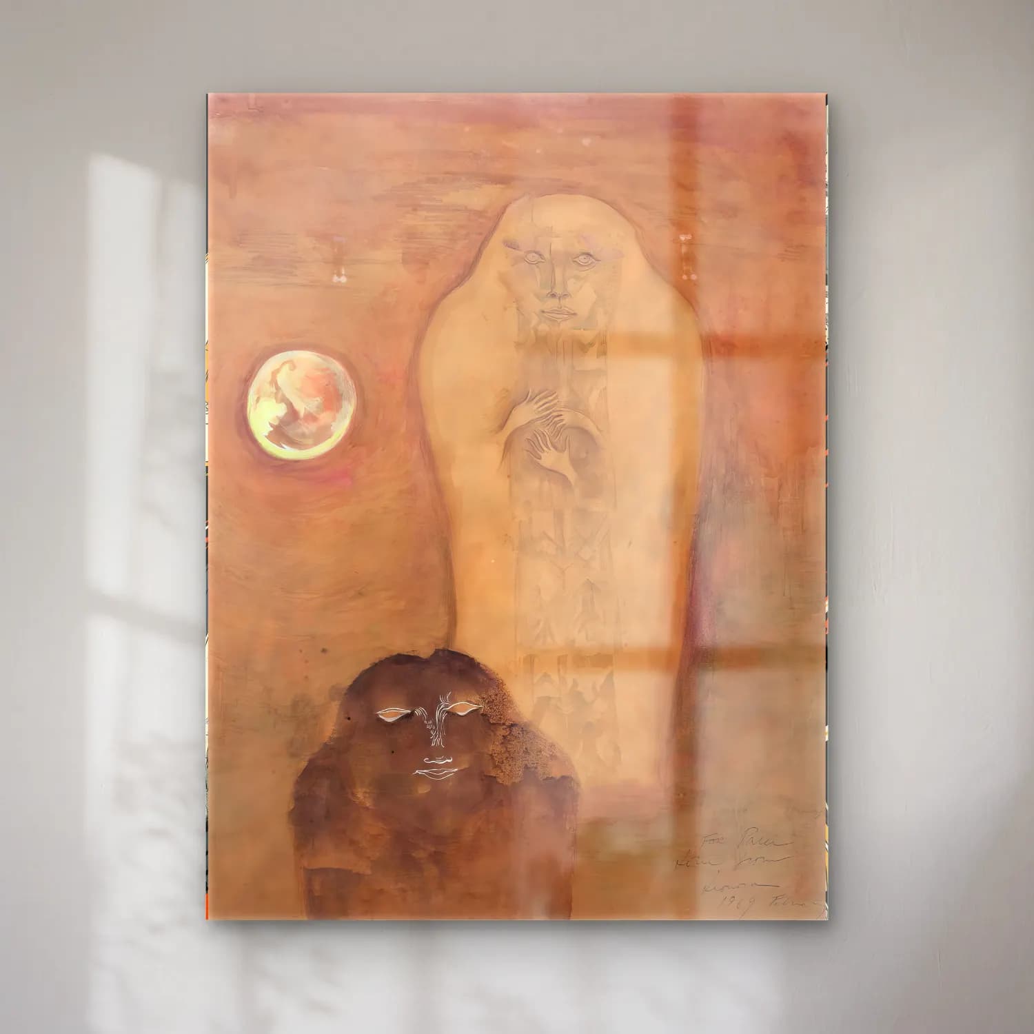Leonora Carrington – Mitolojik Sahne No. 14 cam tablo — Leonora Carrington – Mitolojik Sahne No. 14 — modern soyut mitolojik sahne