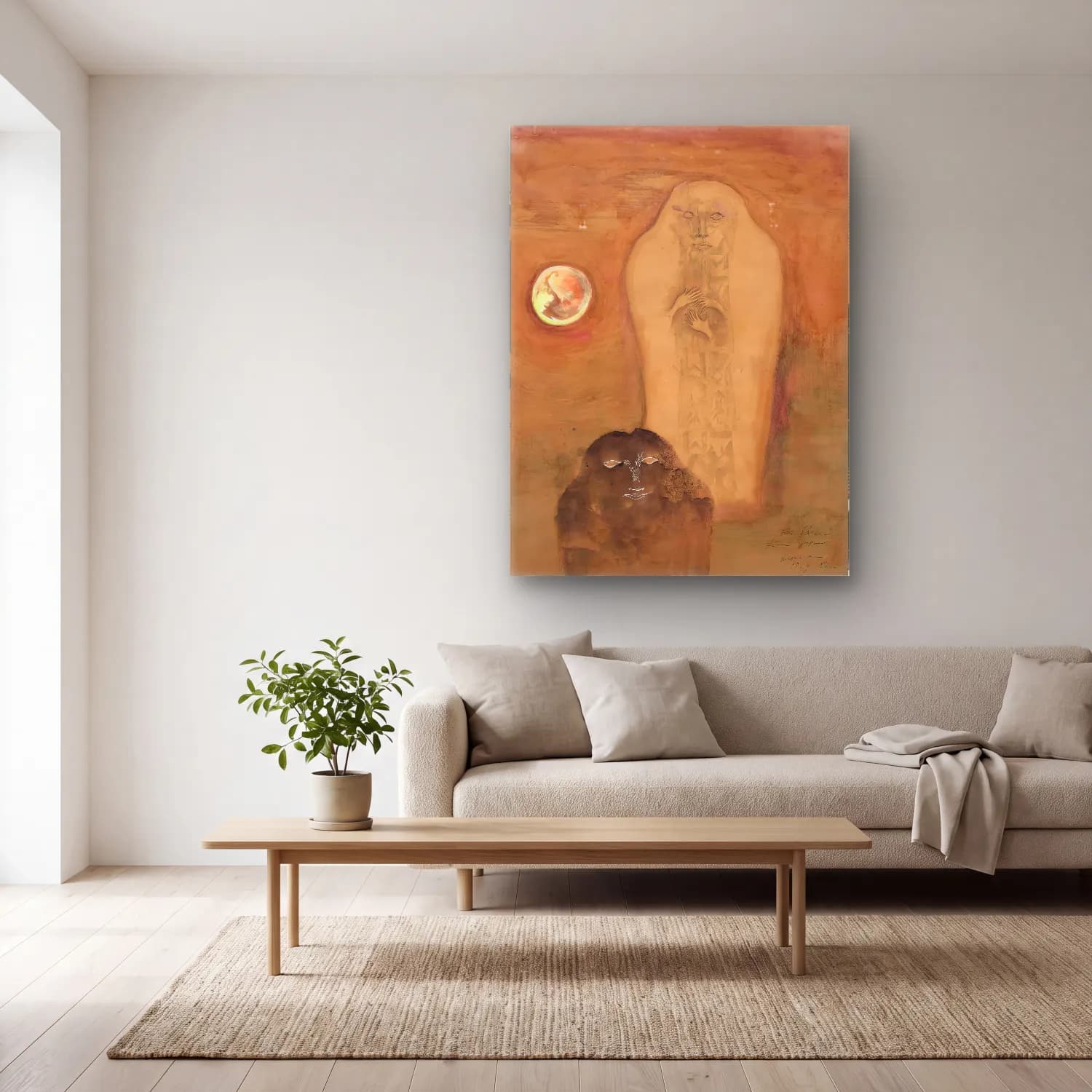 Leonora Carrington – Mitolojik Sahne No. 14 cam tablo — açık renk salonda