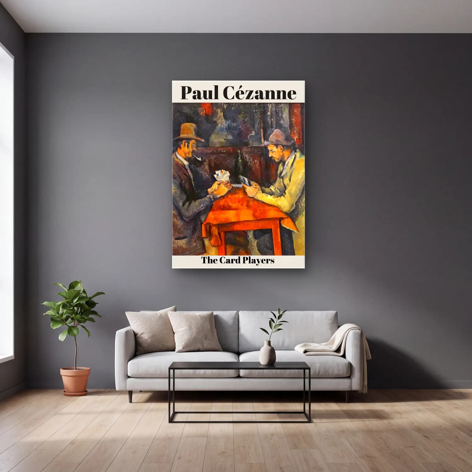 Paul Cezanne – Erkek Portresi cam tablo — gri duvarlı salonda
