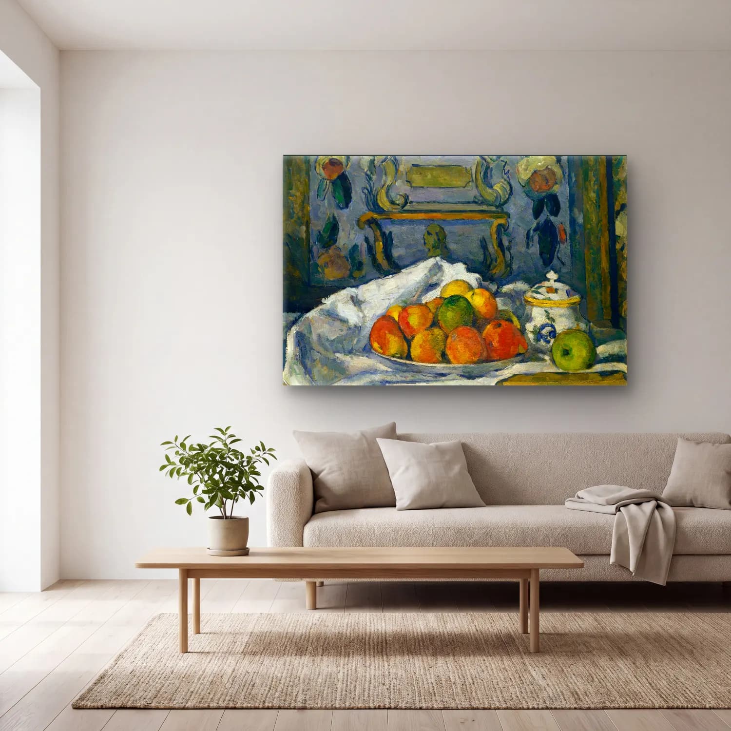 Paul Cezanne – Meyveli Natürmort cam tablo — açık renk salonda