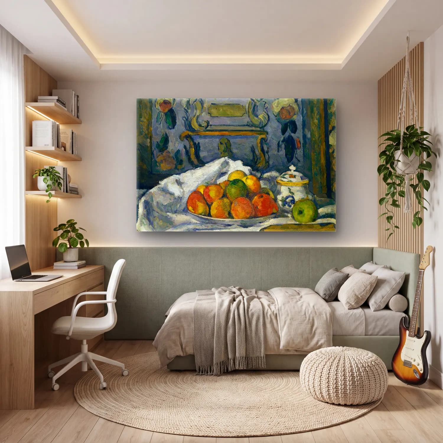 Paul Cezanne – Meyveli Natürmort cam tablo — genç odasında