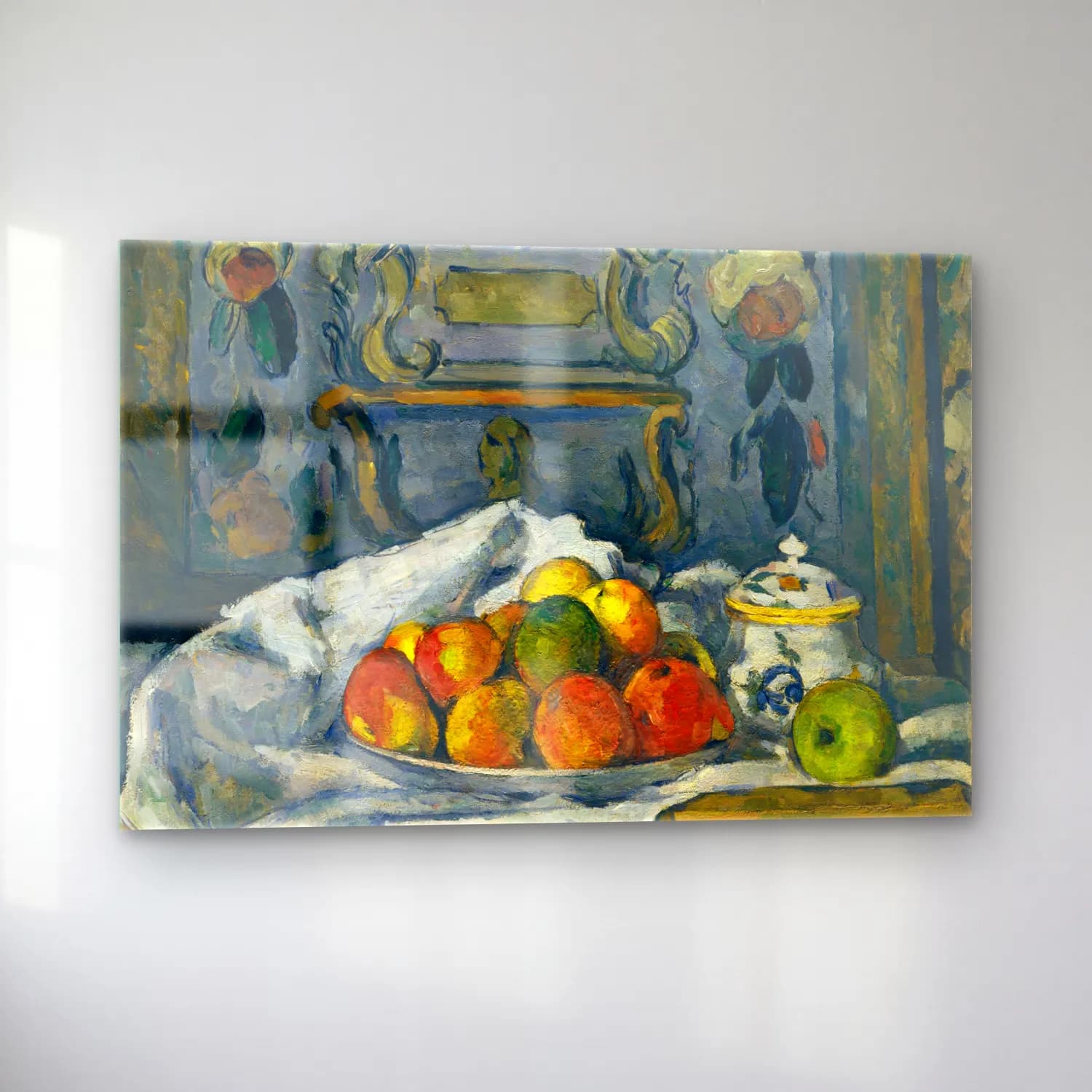 Paul Cezanne – Meyveli Natürmort cam tablo — sol açıdan görünüm