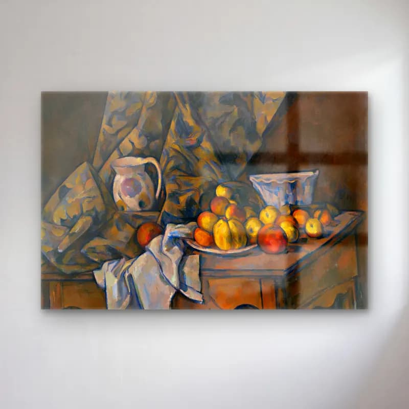 Paul Cezanne – Meyveli Natürmort – Bej Tonlar cam tablo — Paul Cezanne – Meyveli Natürmort – Bej Tonlar — empresyonist meyveli natürmort