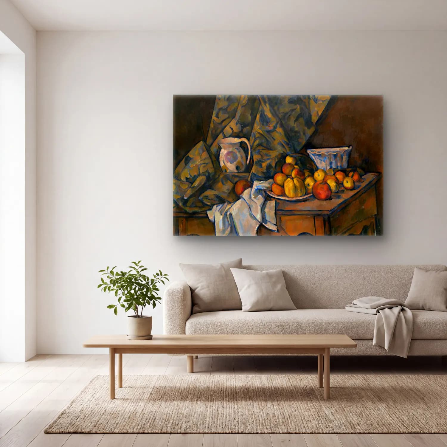 Paul Cezanne – Meyveli Natürmort – Bej Tonlar cam tablo — açık renk salonda