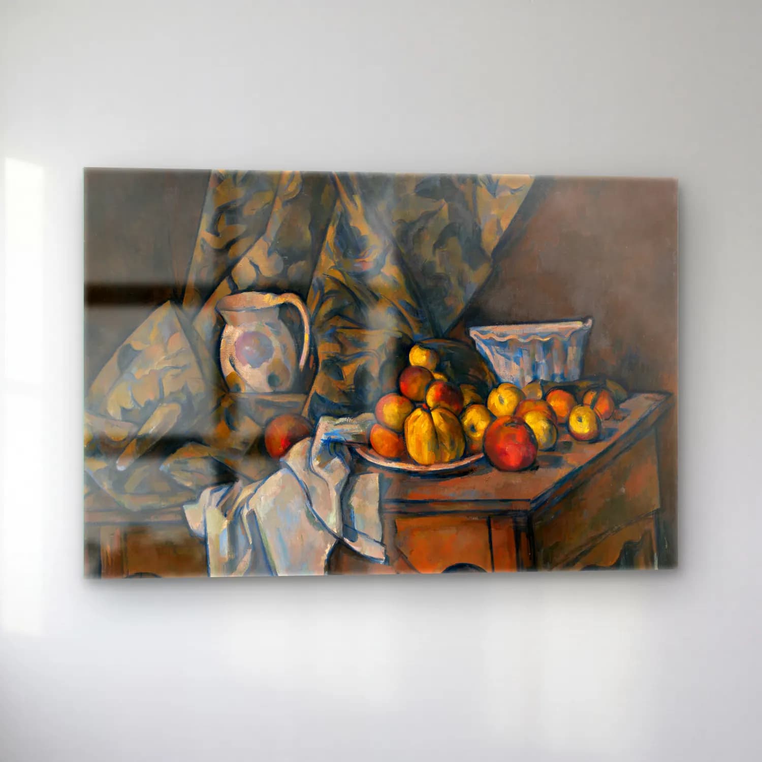 Paul Cezanne – Meyveli Natürmort – Bej Tonlar cam tablo — sol açıdan görünüm