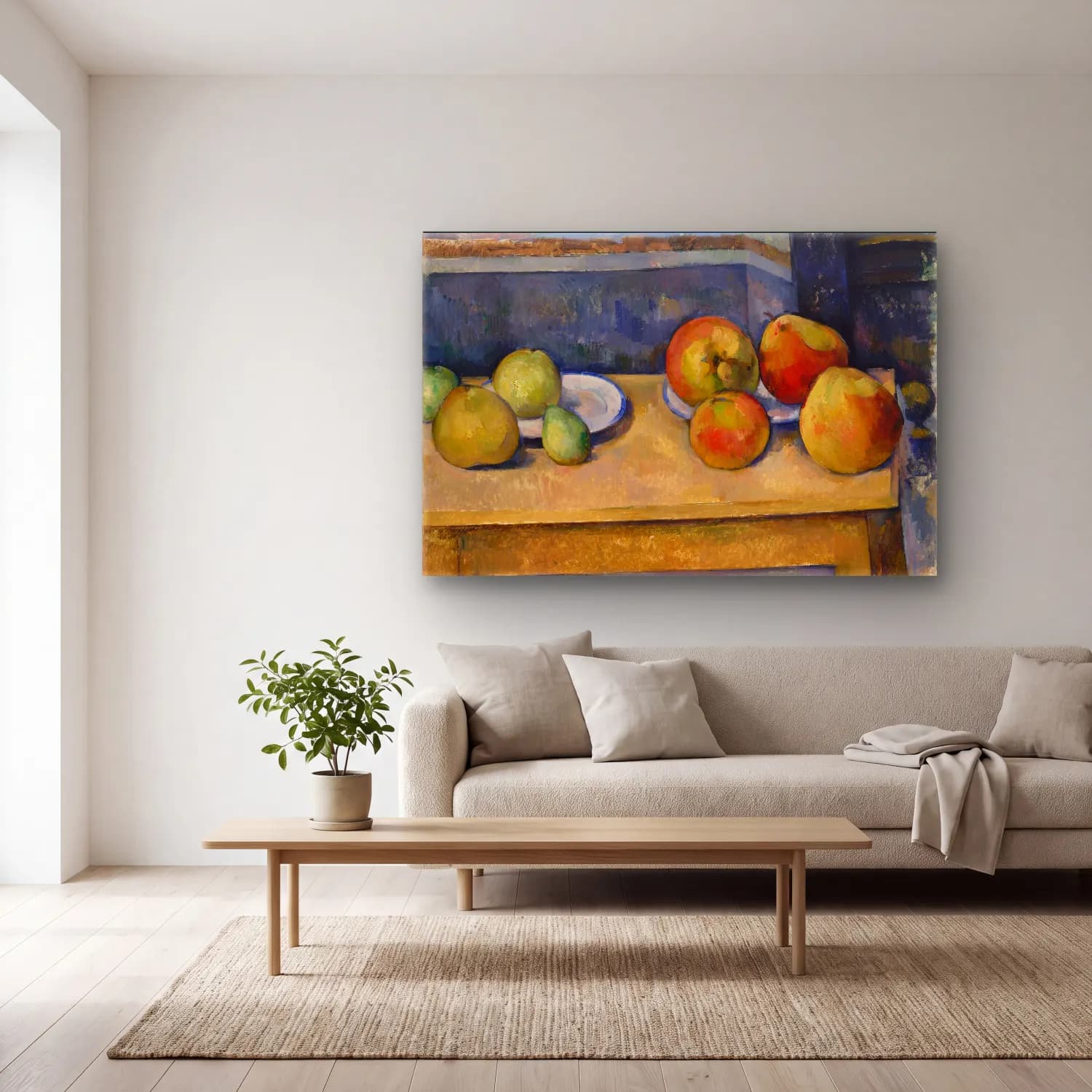 Paul Cezanne – Armut ve Elmalar cam tablo — açık renk salonda