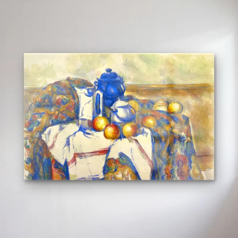 Paul Cezanne – Meyveli Natürmort – Mavi Tonlar cam tablo — Paul Cezanne – Meyveli Natürmort – Mavi Tonlar — empresyonist meyveli natürmort