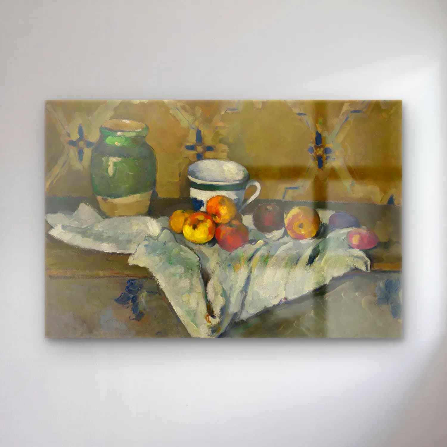 Paul Cezanne – Meyveli Natürmort – Yeşil Tonlar cam tablo — Paul Cezanne – Meyveli Natürmort – Yeşil Tonlar — empresyonist meyveli natürmort