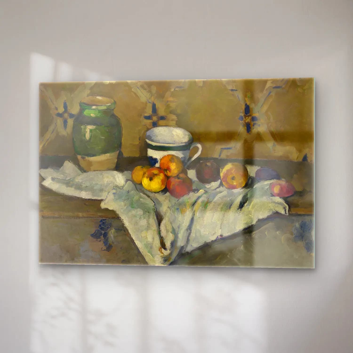 Paul Cezanne – Meyveli Natürmort – Yeşil Tonlar cam tablo — sağ açıdan görünüm