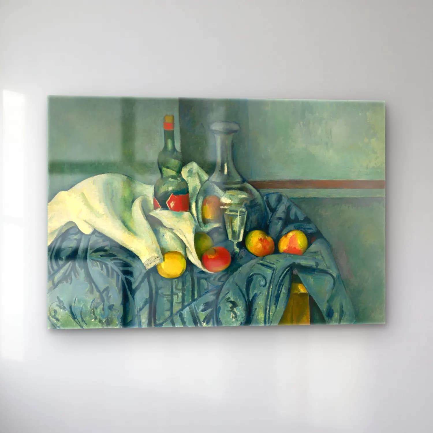Paul Cezanne – Meyveli Natürmort – Turkuaz Tonlar cam tablo — sol açıdan görünüm