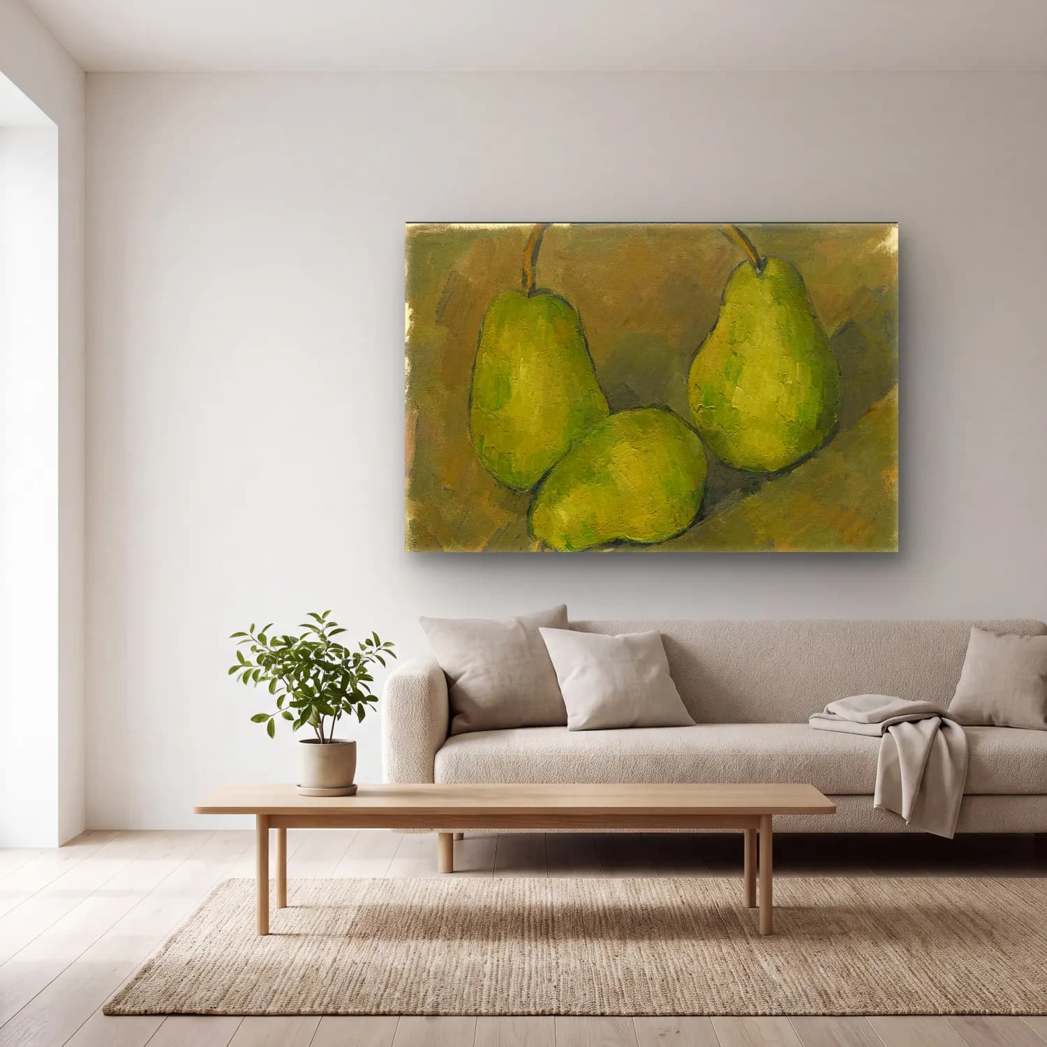 Paul Cezanne – Armut ve Elmalar – Yeşil Tonlar cam tablo — açık renk salonda