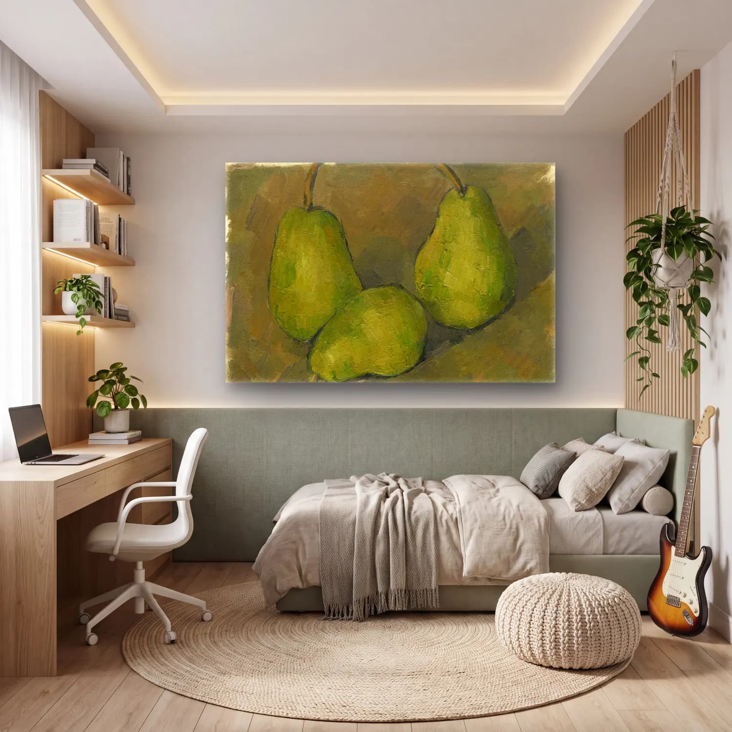Paul Cezanne – Armut ve Elmalar – Yeşil Tonlar cam tablo — genç odasında