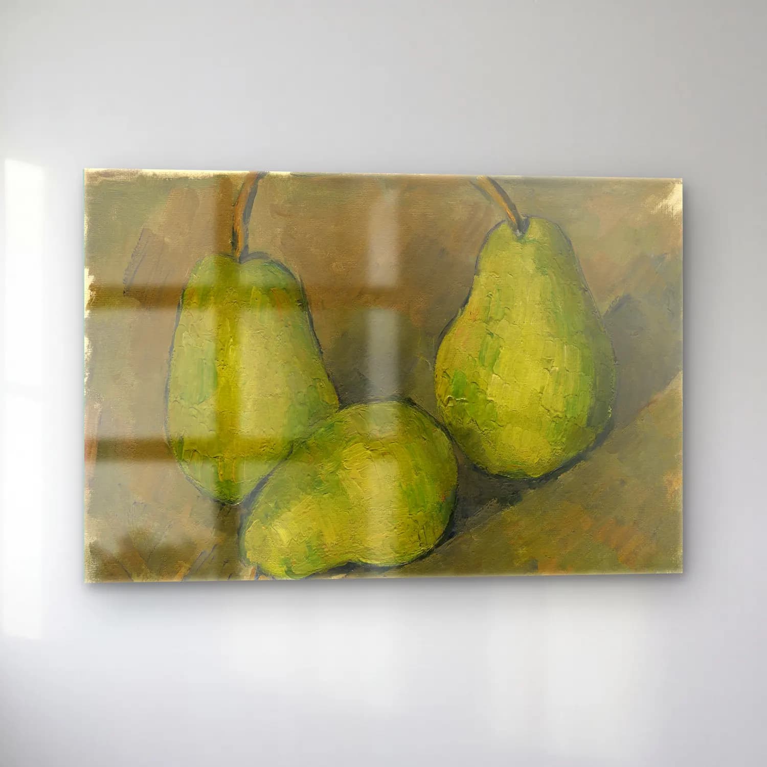 Paul Cezanne – Armut ve Elmalar – Yeşil Tonlar cam tablo — sol açıdan görünüm