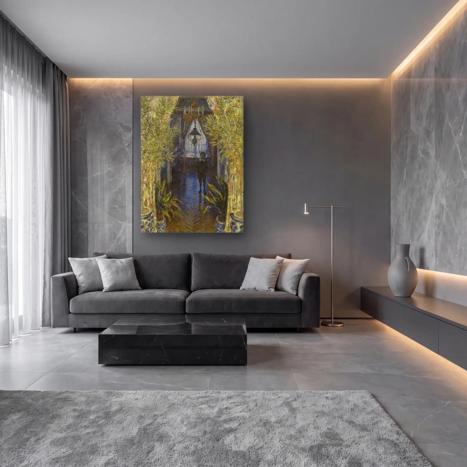 Claude Monet – Kapı cam tablo — lüks salon duvarında