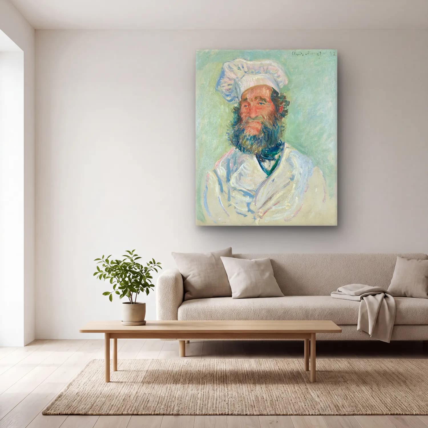 Claude Monet – Erkek Portresi – Pastel Tonlar cam tablo — açık renk salonda