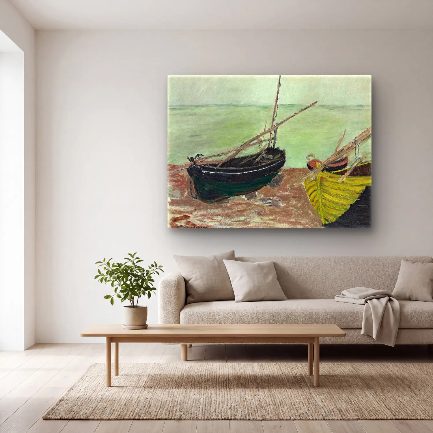 Claude Monet – Yelkenliler cam tablo — açık renk salonda