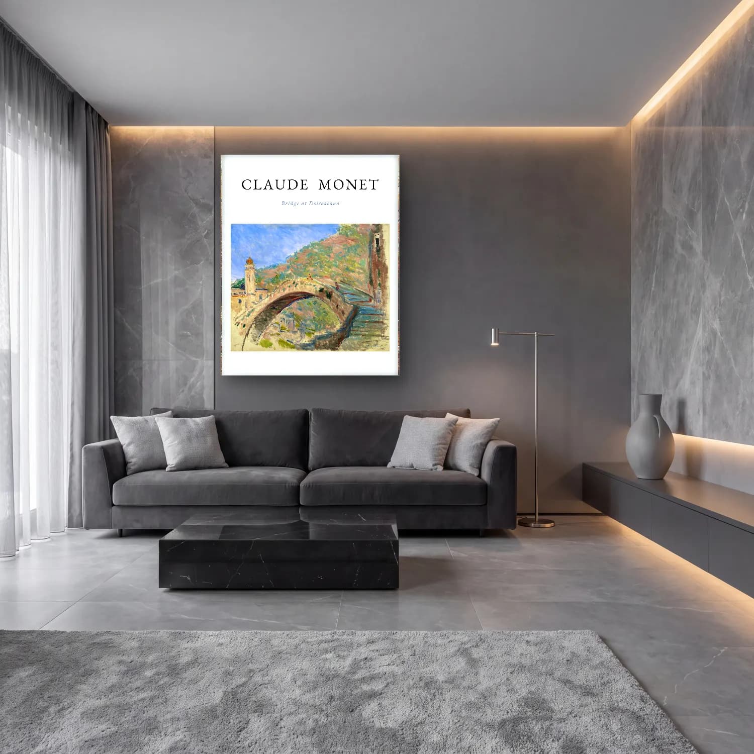 Claude Monet – Köprü – Bej Tonlar cam tablo — lüks salon duvarında