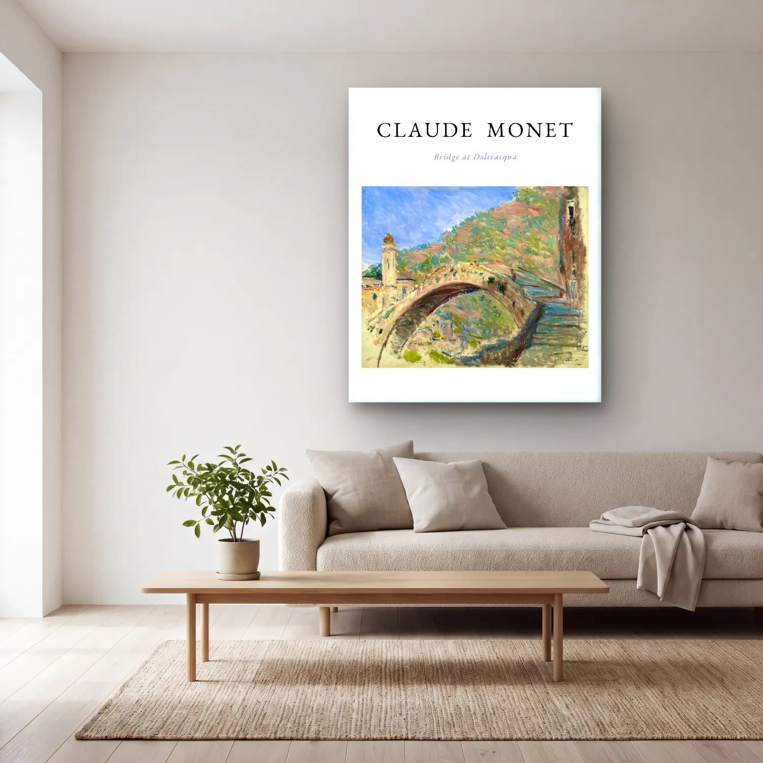 Claude Monet – Köprü – Bej Tonlar cam tablo — açık renk salonda