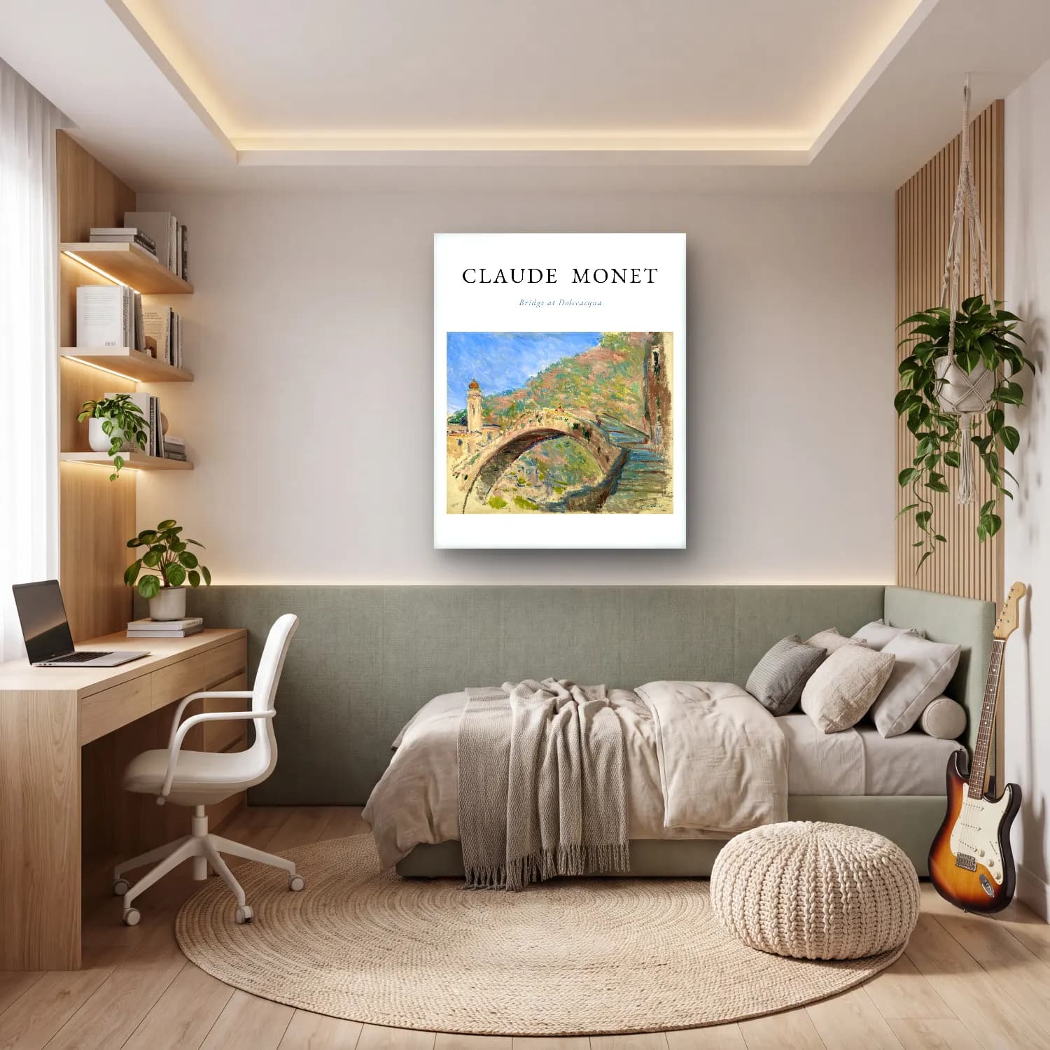 Claude Monet – Köprü – Bej Tonlar cam tablo — genç odasında