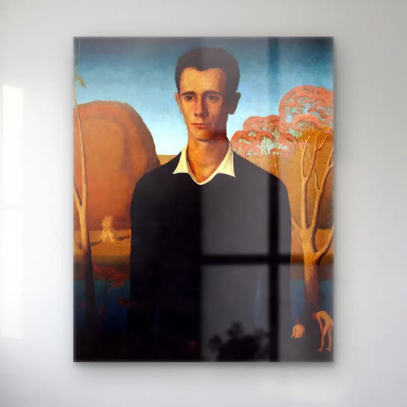 Grant Wood – Erkek Portresi – Sarı Tonlar cam tablo — Grant Wood – Erkek Portresi – Sarı Tonlar — yağlı boya erkek portresi