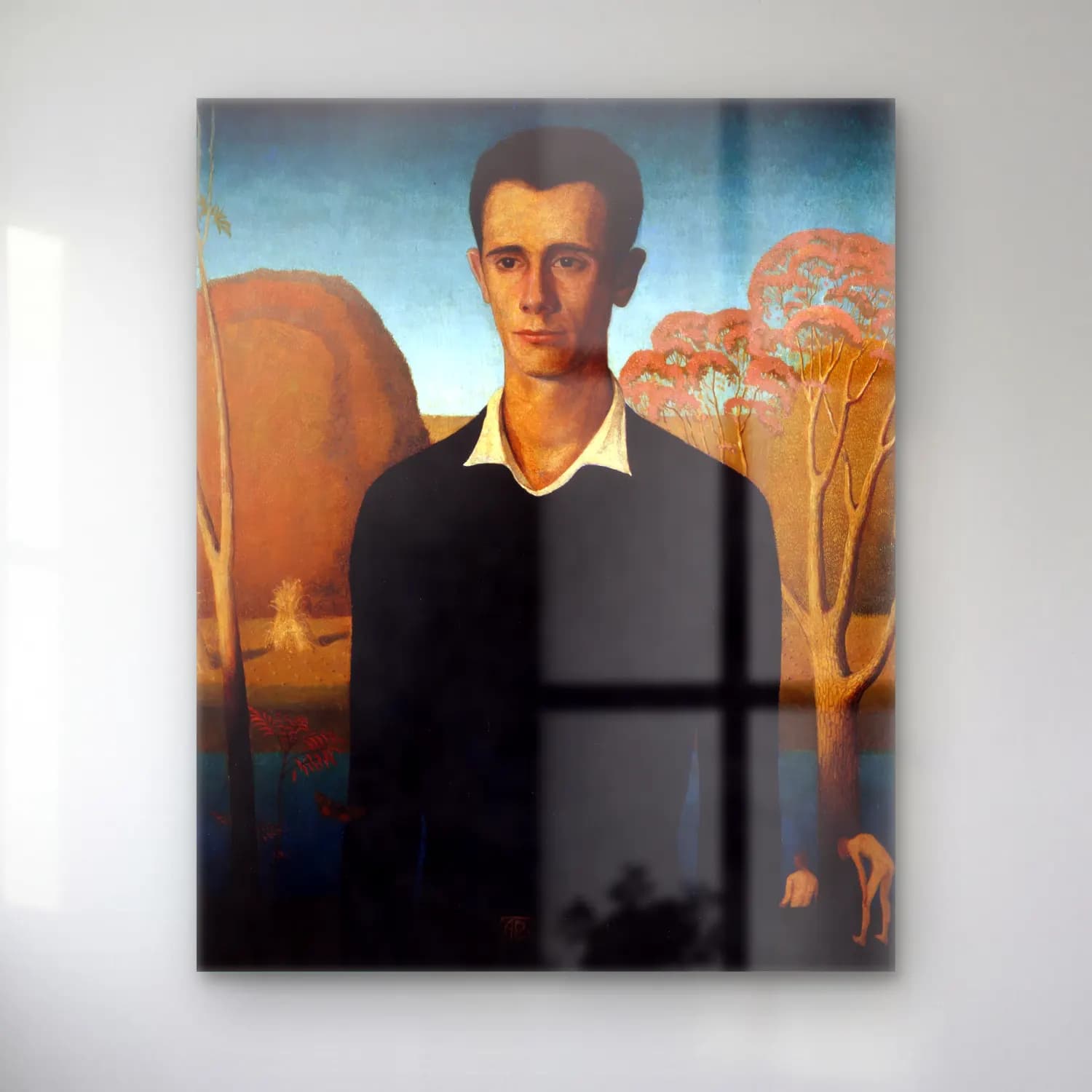 Grant Wood – Erkek Portresi – Sarı Tonlar cam tablo — Grant Wood – Erkek Portresi – Sarı Tonlar — yağlı boya erkek portresi