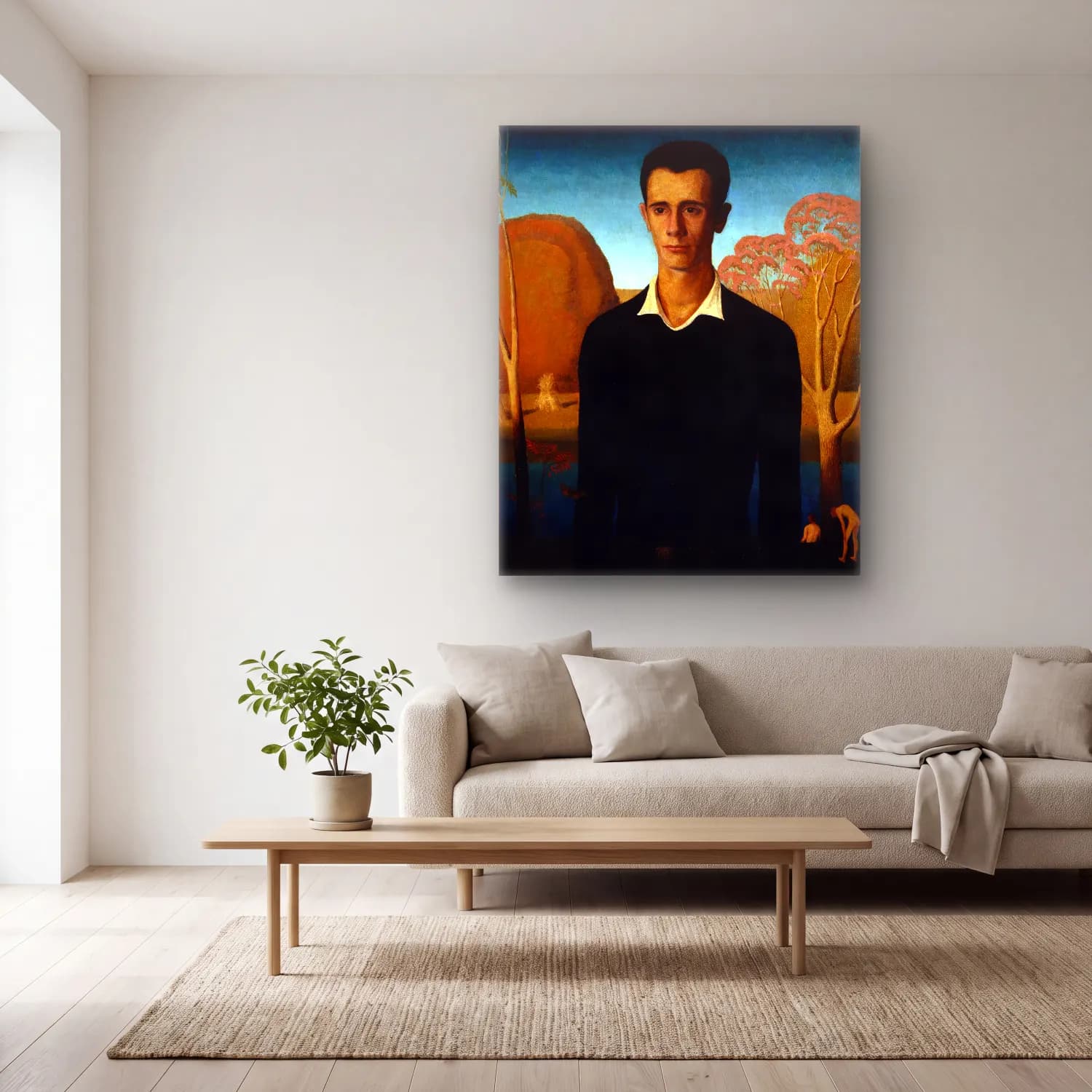 Grant Wood – Erkek Portresi – Sarı Tonlar cam tablo — açık renk salonda