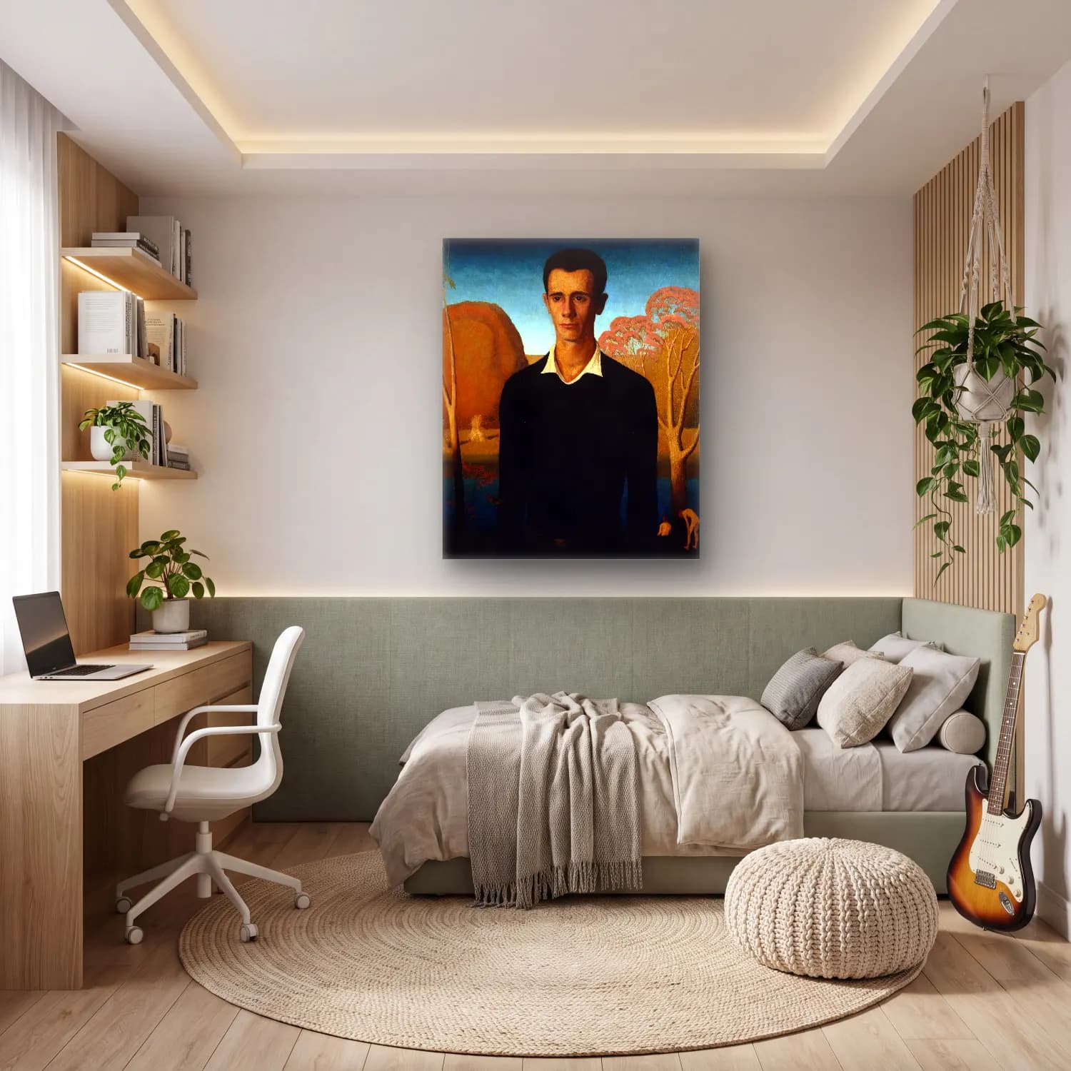 Grant Wood – Erkek Portresi – Sarı Tonlar cam tablo — genç odasında