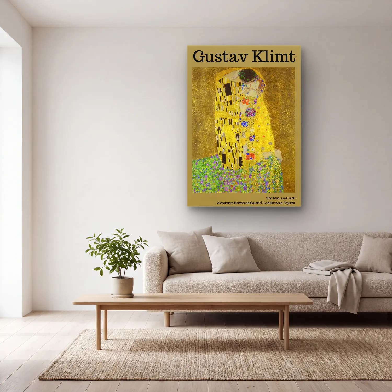 Gustav Klimt – Aşıklar cam tablo — açık renk salonda