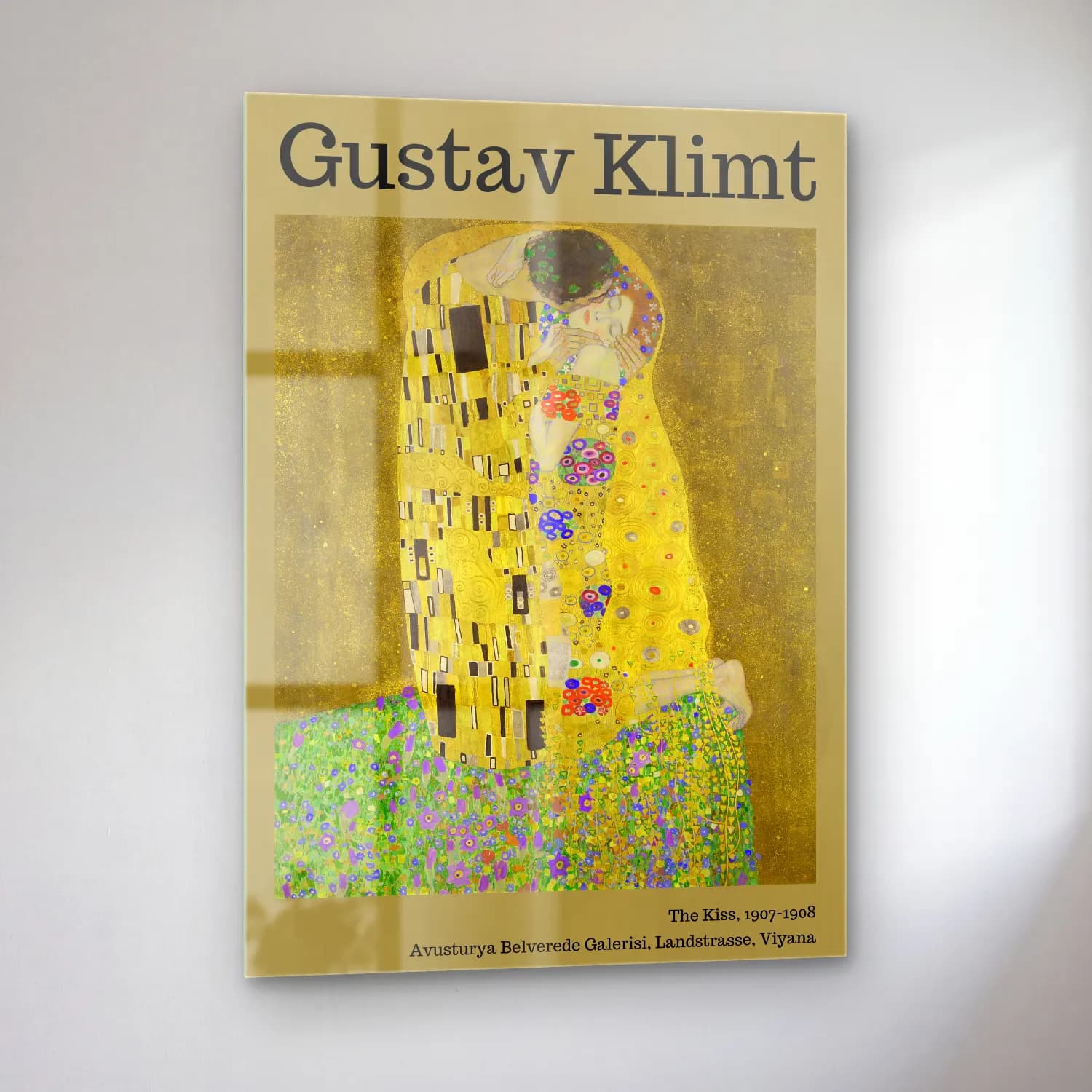 Gustav Klimt – Aşıklar cam tablo — sol açıdan görünüm