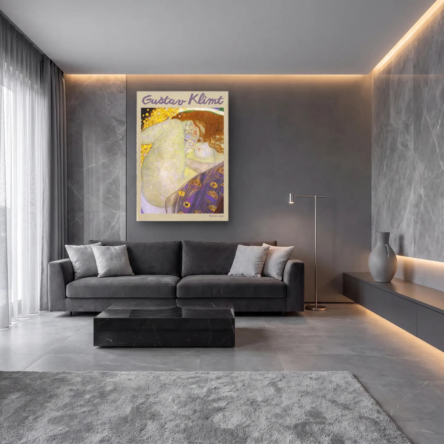 Gustav Klimt – Aşıklar – Bej Tonlar cam tablo — lüks salon duvarında