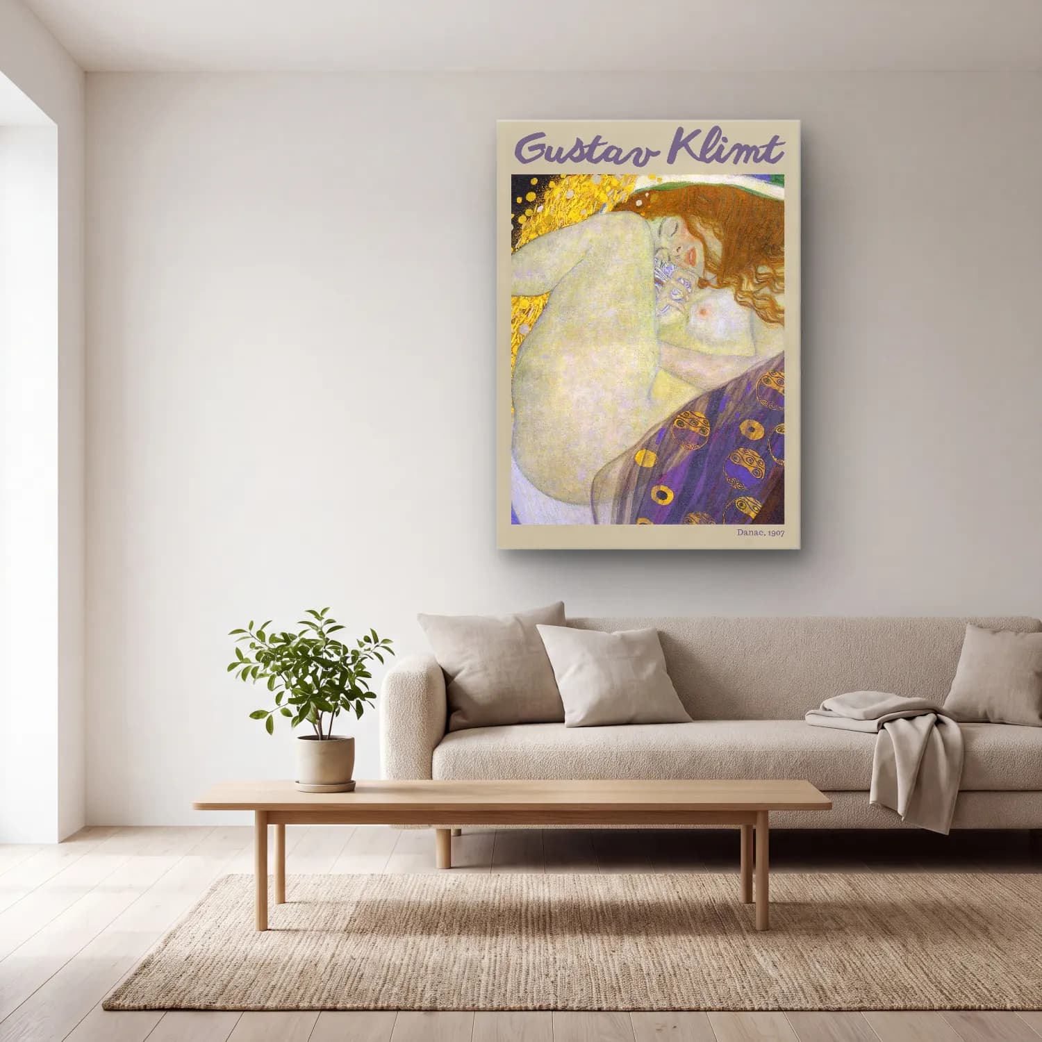Gustav Klimt – Aşıklar – Bej Tonlar cam tablo — açık renk salonda