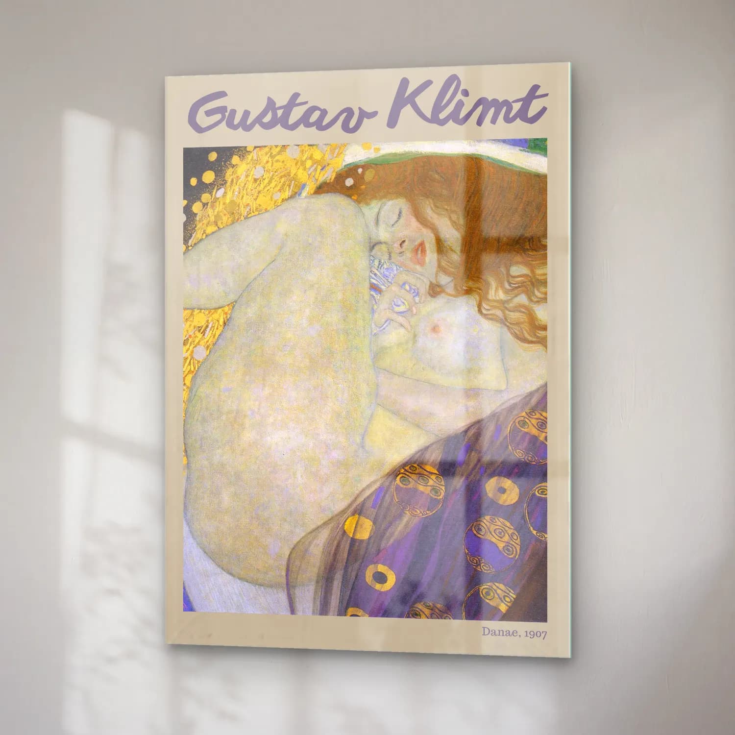 Gustav Klimt – Aşıklar – Bej Tonlar cam tablo — sağ açıdan görünüm