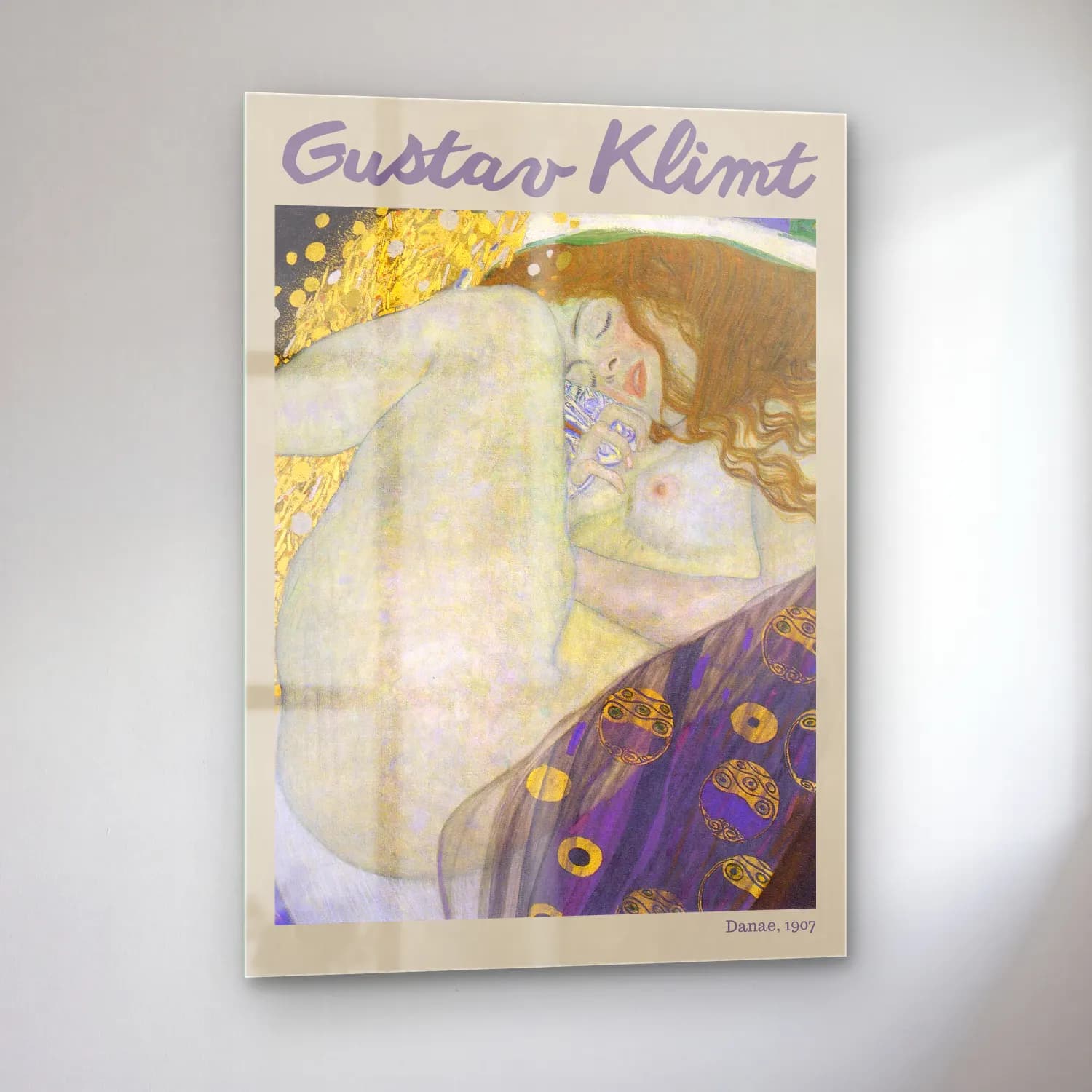 Gustav Klimt – Aşıklar – Bej Tonlar cam tablo — sol açıdan görünüm