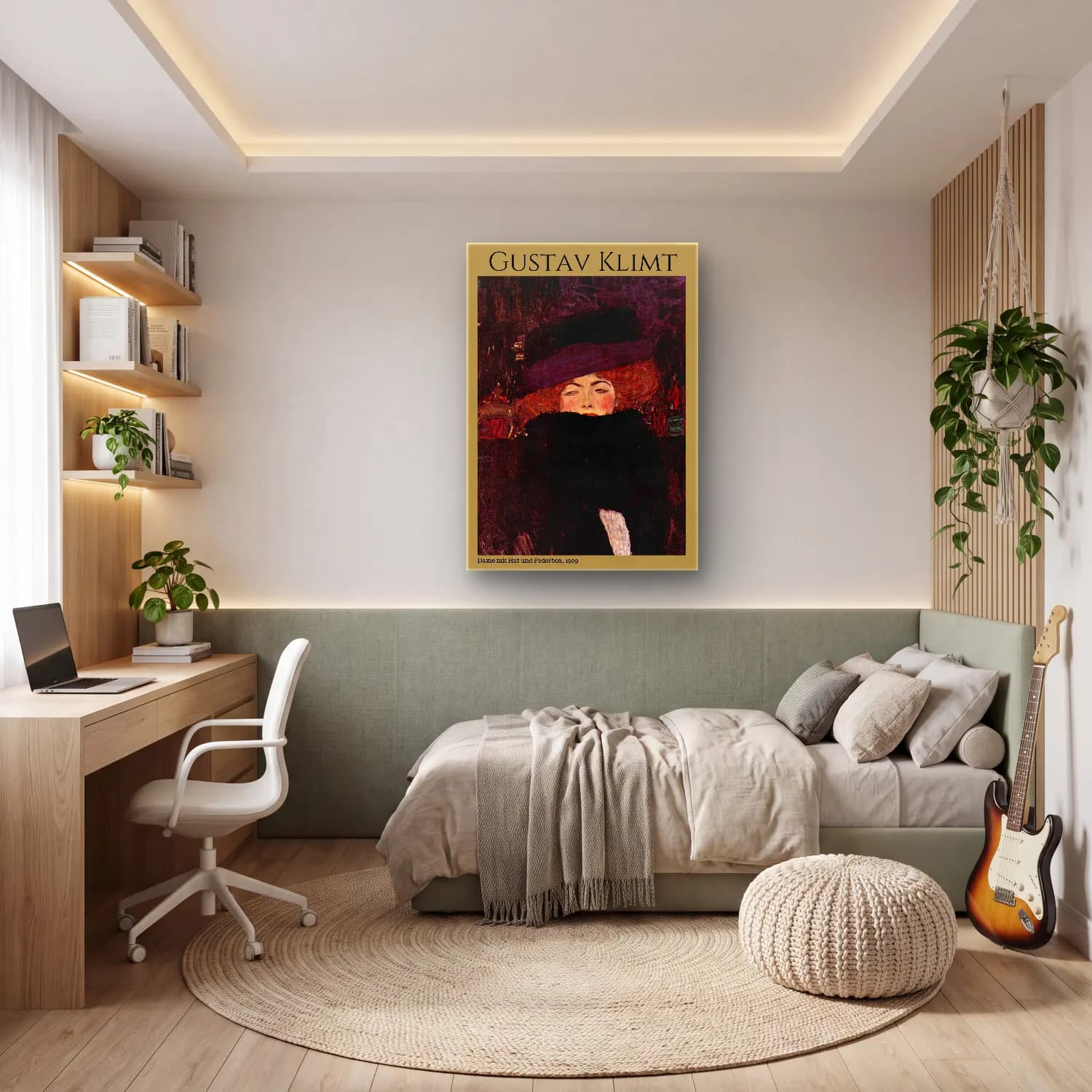 Gustav Klimt – Şapkalı Kadın cam tablo — genç odasında