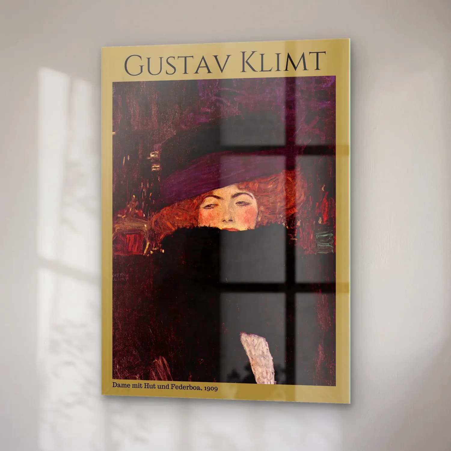 Gustav Klimt – Şapkalı Kadın cam tablo — sağ açıdan görünüm