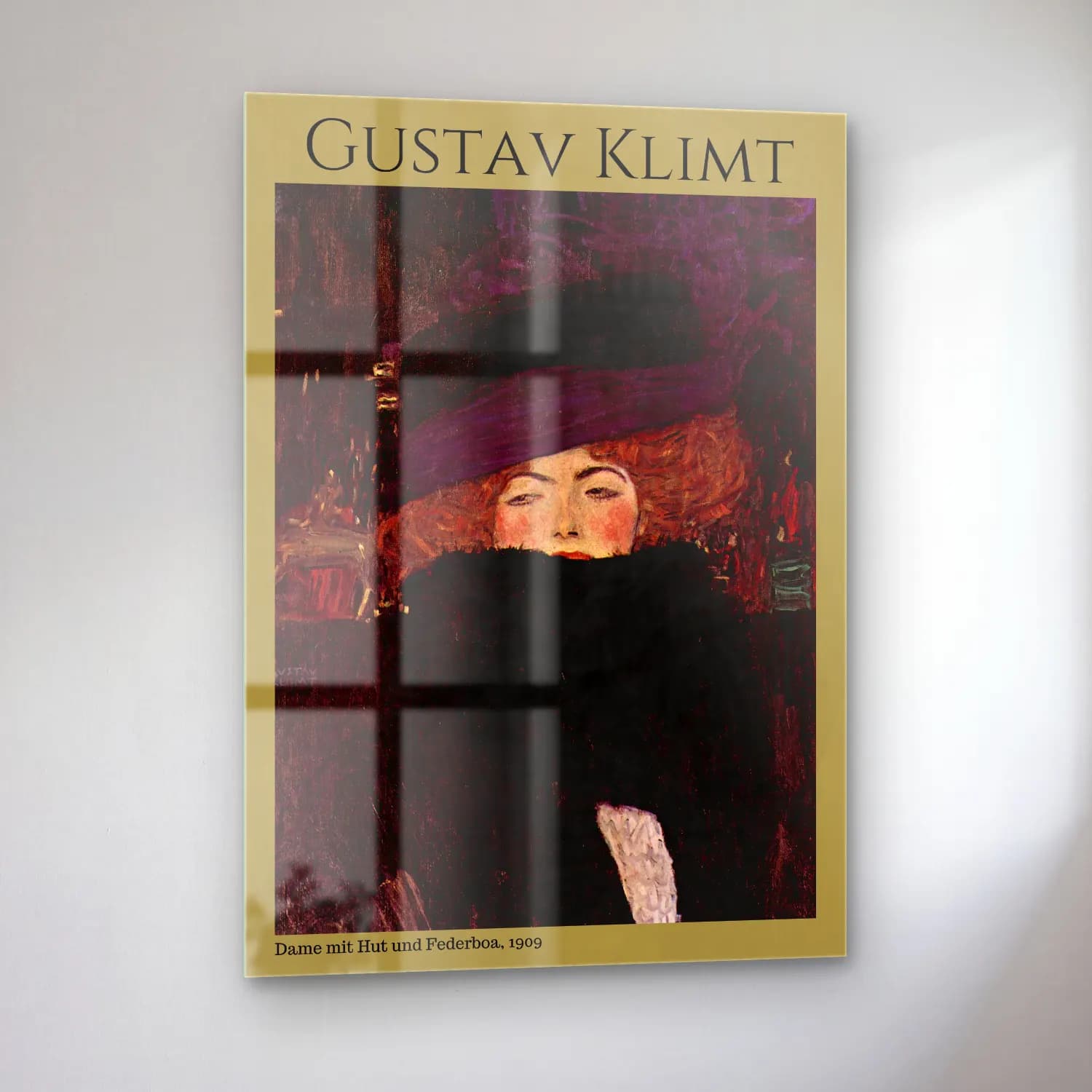 Gustav Klimt – Şapkalı Kadın cam tablo — sol açıdan görünüm