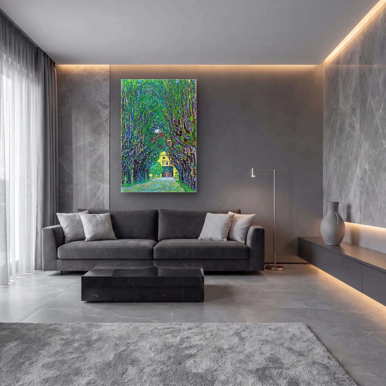 Gustav Klimt – Orman cam tablo — lüks salon duvarında