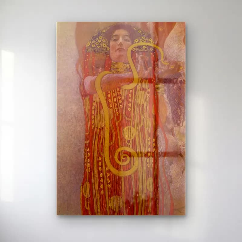 Gustav Klimt – Mitolojik Sahne – Sarı Tonlar cam tablo — Gustav Klimt – Mitolojik Sahne – Sarı Tonlar — vintage poster mitolojik sahne