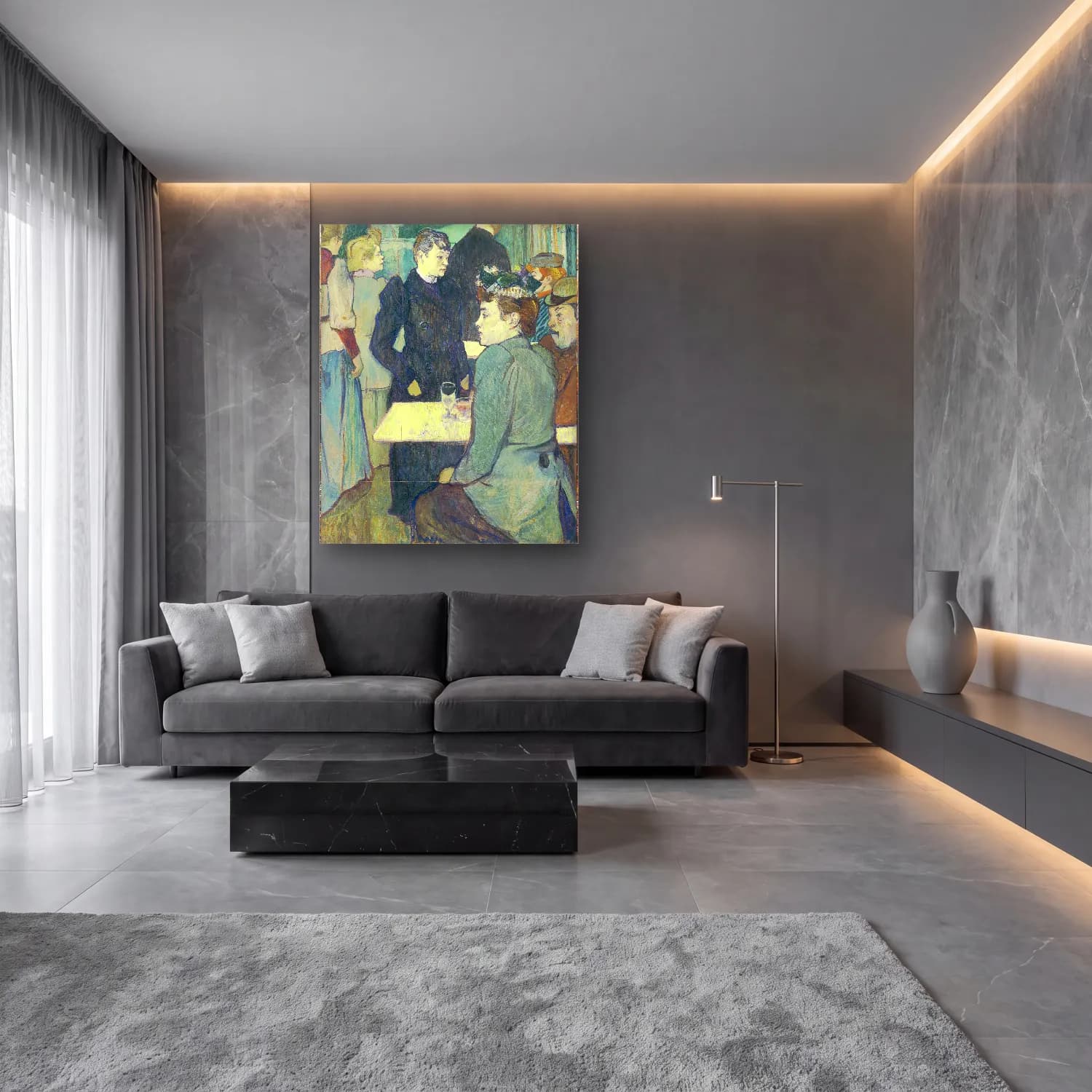 Henri de Toulouse-Lautrec – Kafeli Avrupa Sokağı cam tablo — lüks salon duvarında