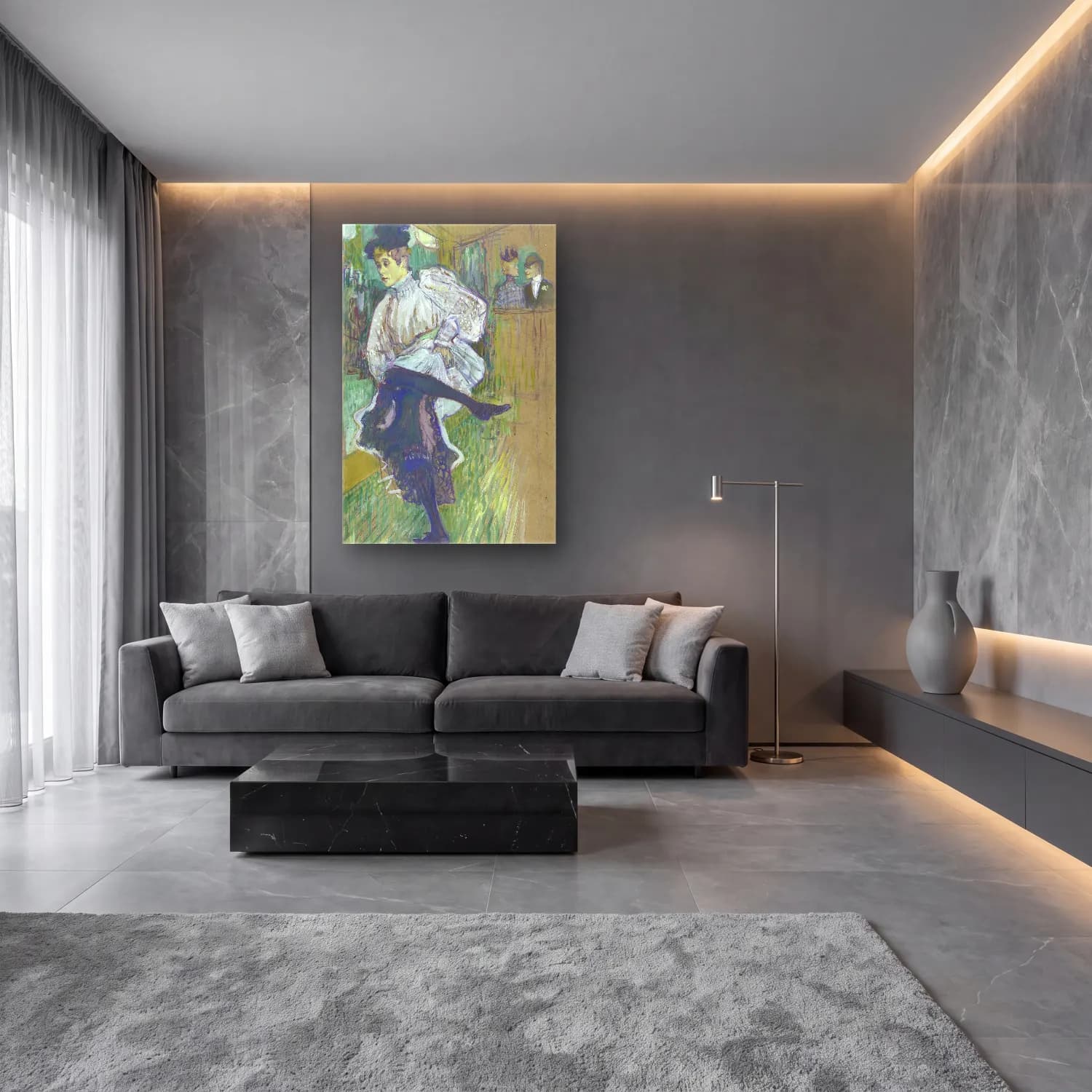 Henri de Toulouse-Lautrec – Elbiseli Kadın No. 6 cam tablo — lüks salon duvarında