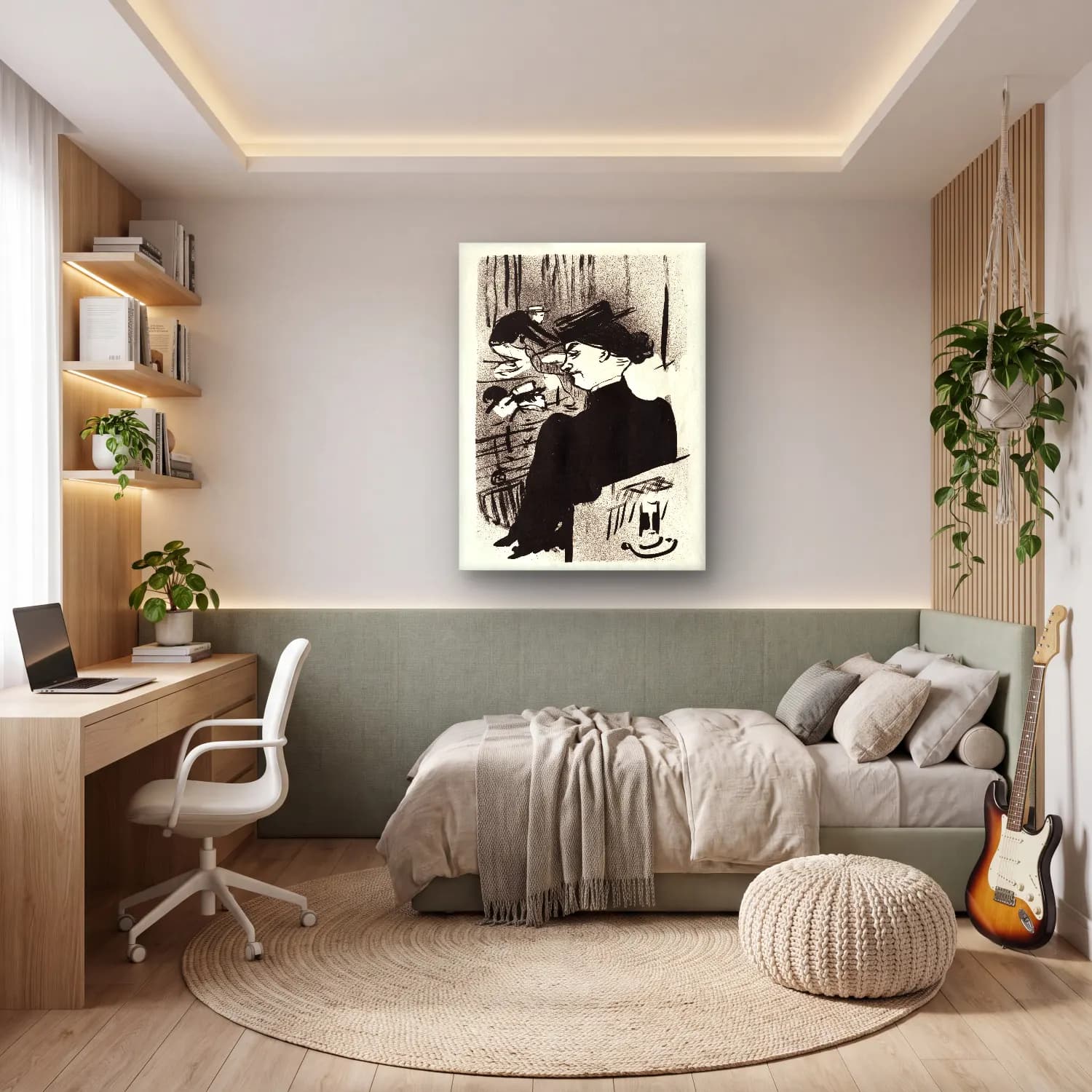 Henri de Toulouse-Lautrec – Şapkalı Kadın – Siyah Beyaz Tonlar cam tablo — genç odasında