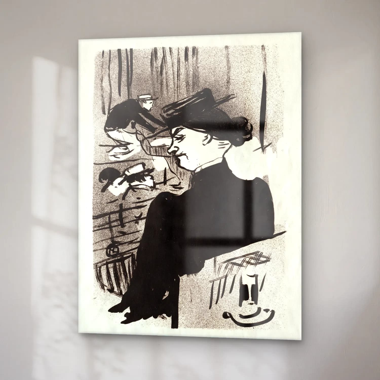 Henri de Toulouse-Lautrec – Şapkalı Kadın – Siyah Beyaz Tonlar cam tablo — sağ açıdan görünüm