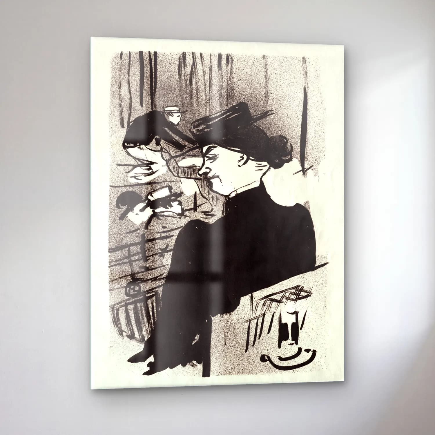 Henri de Toulouse-Lautrec – Şapkalı Kadın – Siyah Beyaz Tonlar cam tablo — sol açıdan görünüm