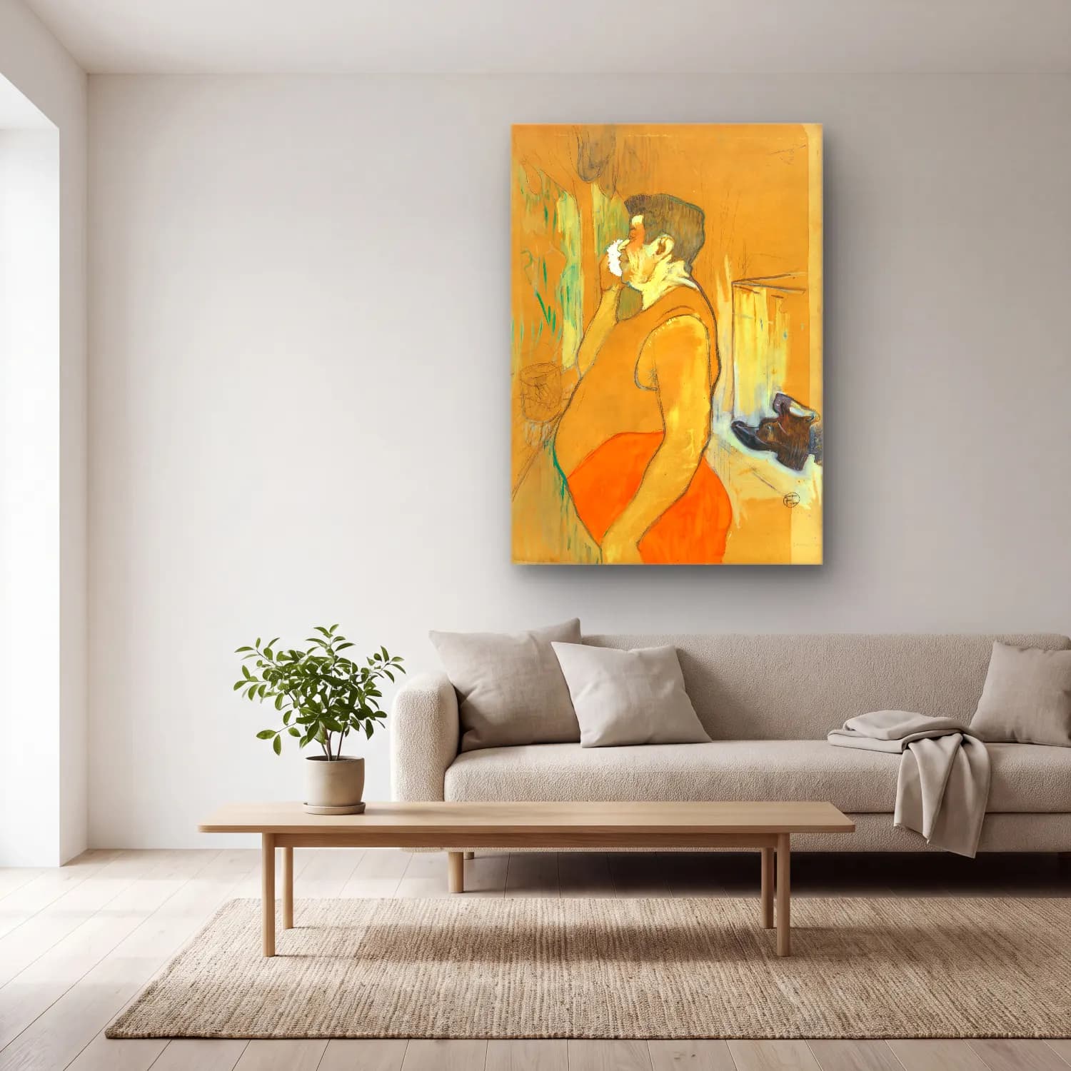 Henri de Toulouse-Lautrec – Elbiseli Kadın No. 8 cam tablo — açık renk salonda