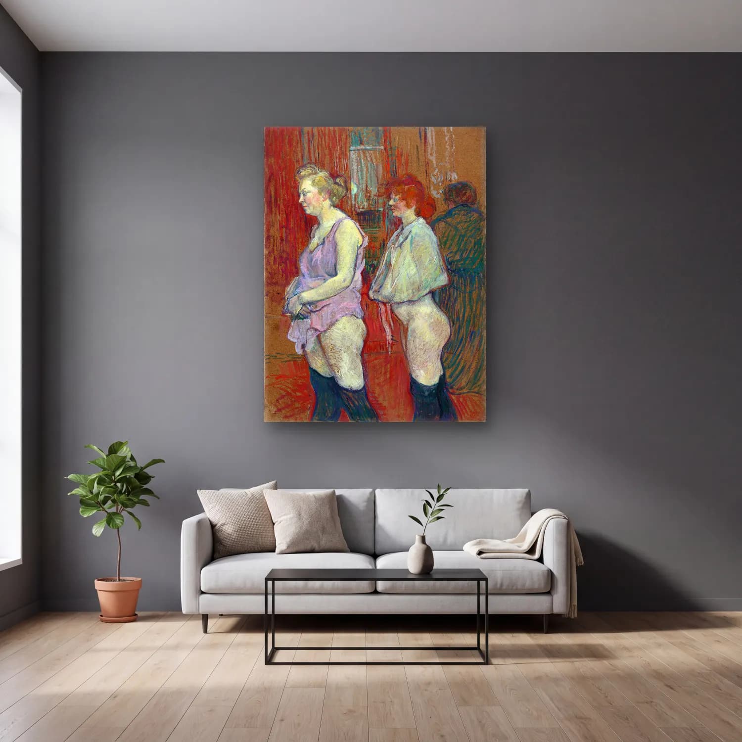 Henri de Toulouse-Lautrec – Dansçılar – Pastel Tonlar cam tablo — gri duvarlı salonda