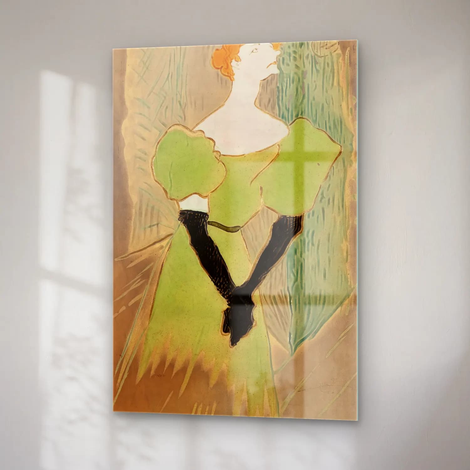 Henri de Toulouse-Lautrec – Şapkalı Kadın – Yeşil Tonlar cam tablo — sağ açıdan görünüm