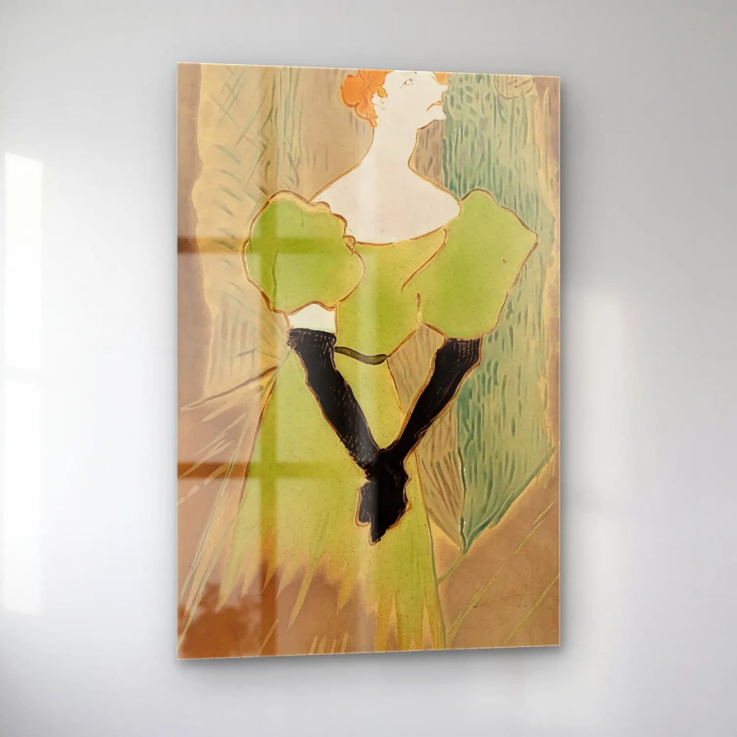 Henri de Toulouse-Lautrec – Şapkalı Kadın – Yeşil Tonlar cam tablo — sol açıdan görünüm