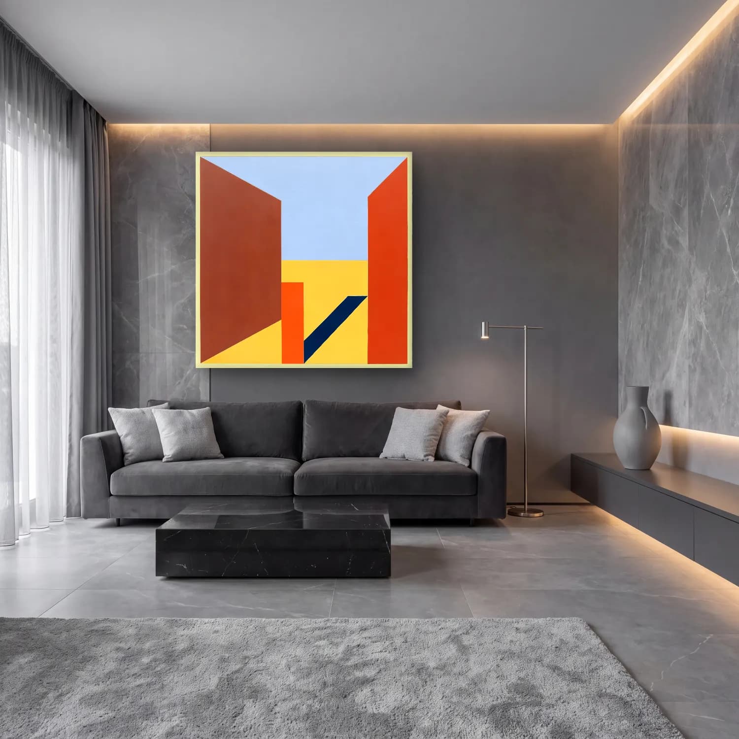 Modern Soyut Kapı cam tablo — lüks salon duvarında