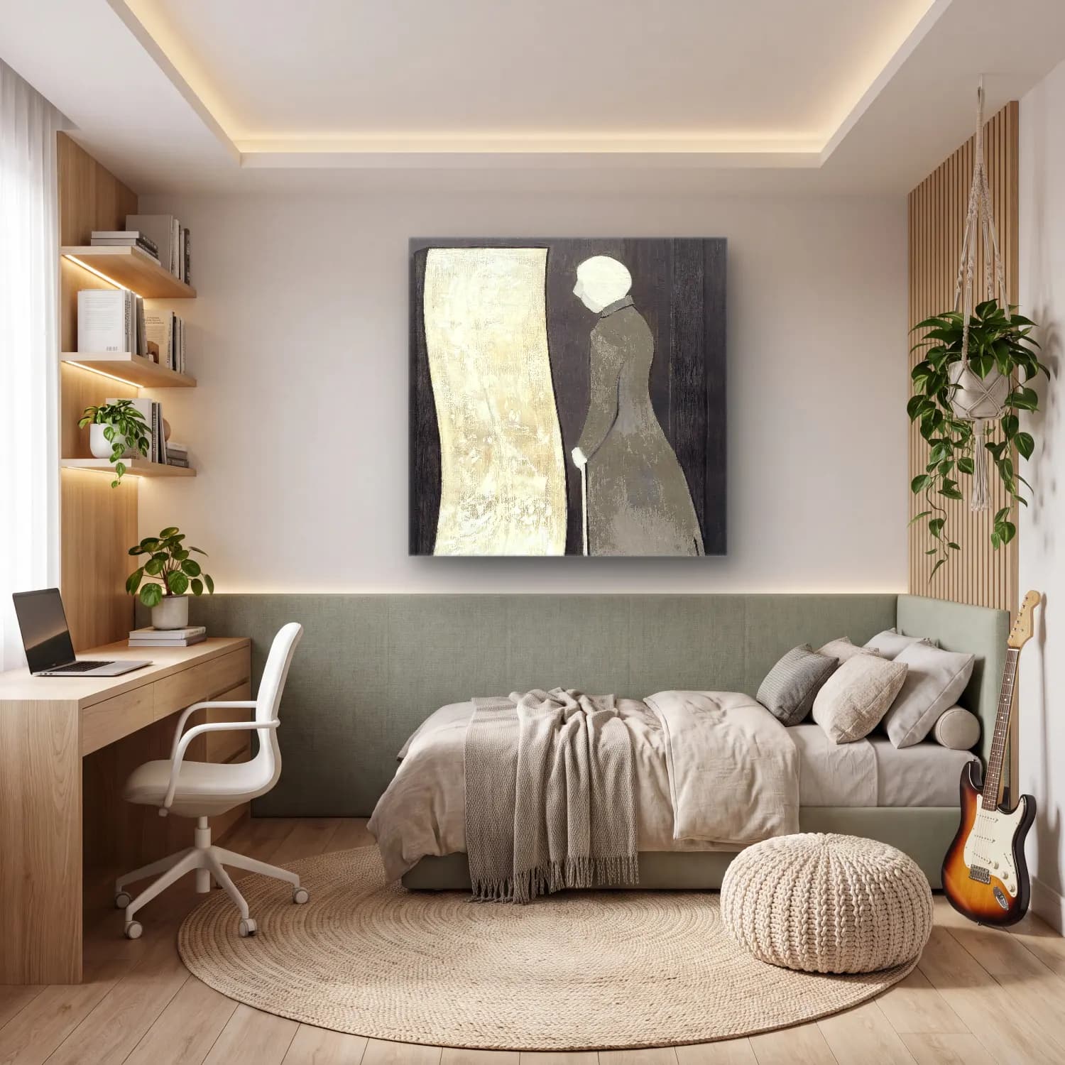 Modern Soyut Kadın Silueti – Siyah Beyaz Tonlar cam tablo — genç odasında